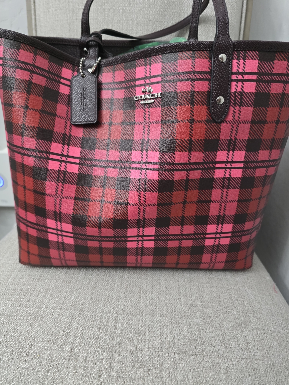 EUC Coach Reversible City Tote Bag – Burgundy & Pink Plaid - Picture 2 of 16